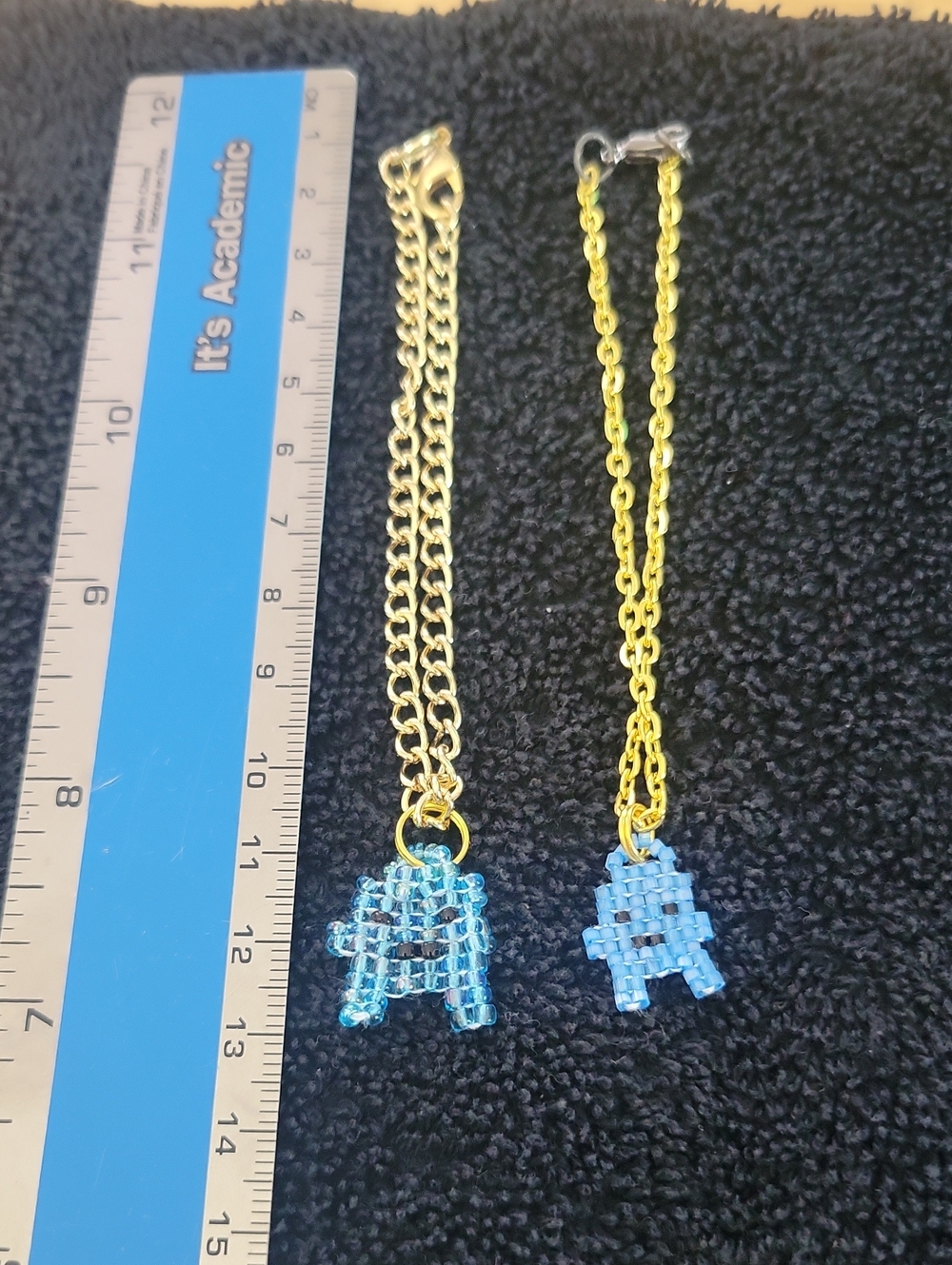Blue Beaded Charm Bracelet with Gold-Tone Chain